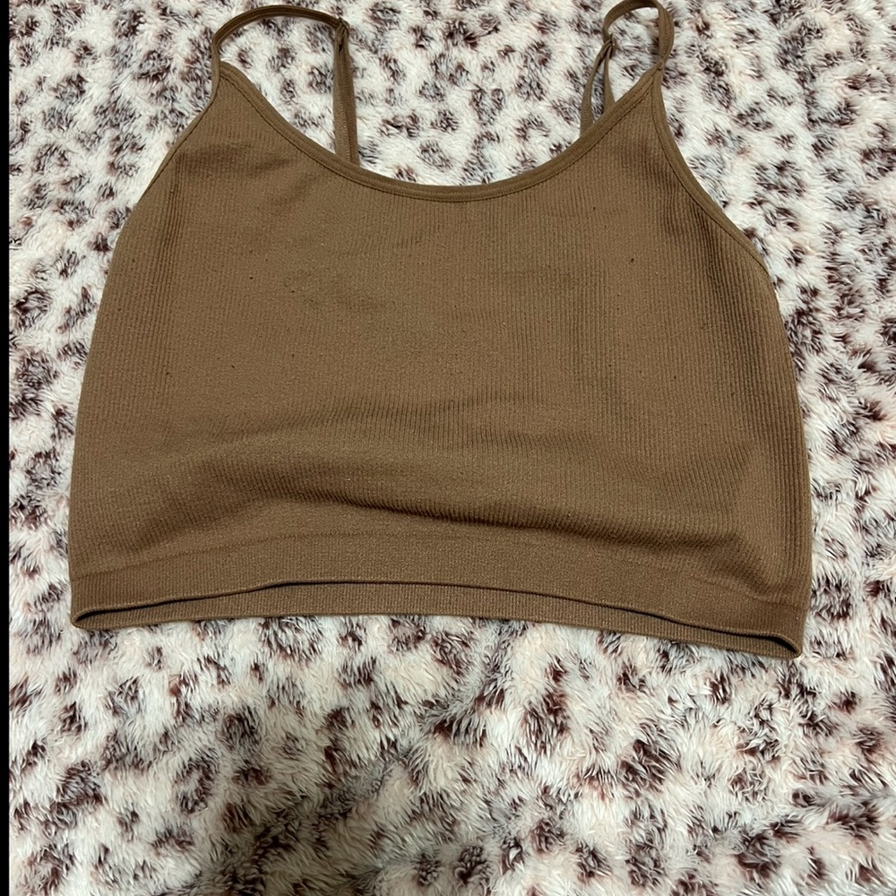 Brown Ribbed Crop Top
